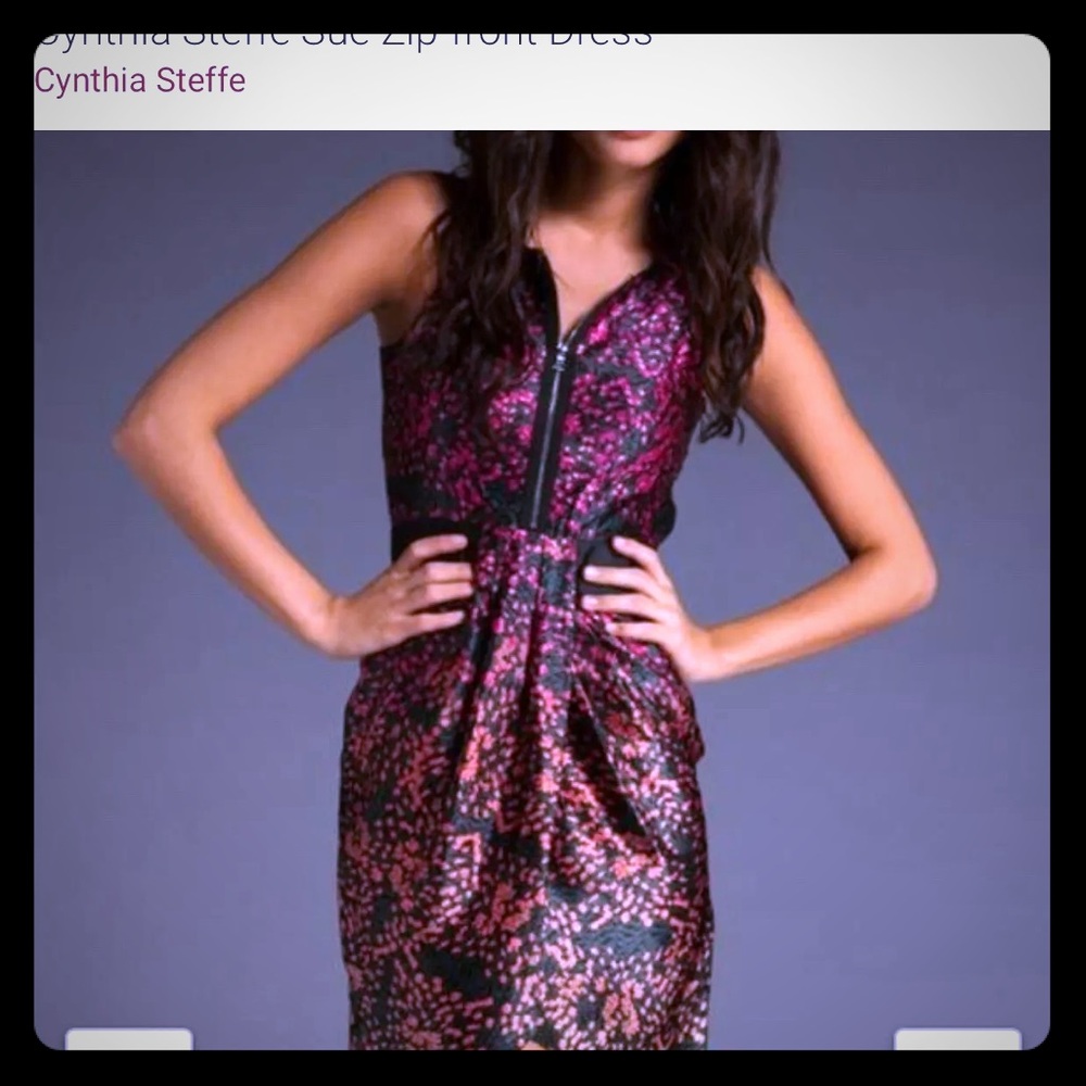 Cynthia Steffe Red Floral Silk Zip Front Dress